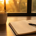 A steaming coffee mug beside an open planner on a clean desk in warm early morning light — the quiet start of a Monday about to be owned