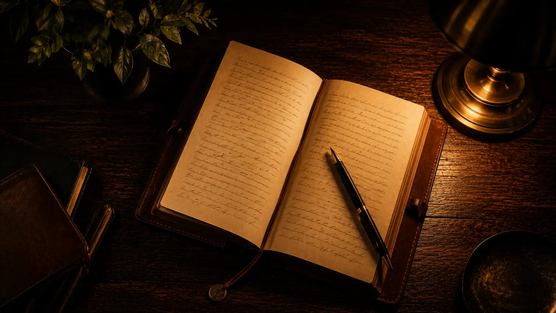 An open journal with handwritten goals and a pen on a warm wooden desk, representing the best productivity journals