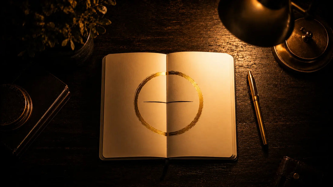 An open notebook with a single goal written on it and a golden pen, symbolising focused goal setting