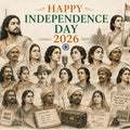 Independence Day 2026 tribute featuring 26 unsung Indian freedom fighters in a vintage historical illustration with the Indian Tricolour and freedom struggle symbols. Presented by Thunder Motivation.