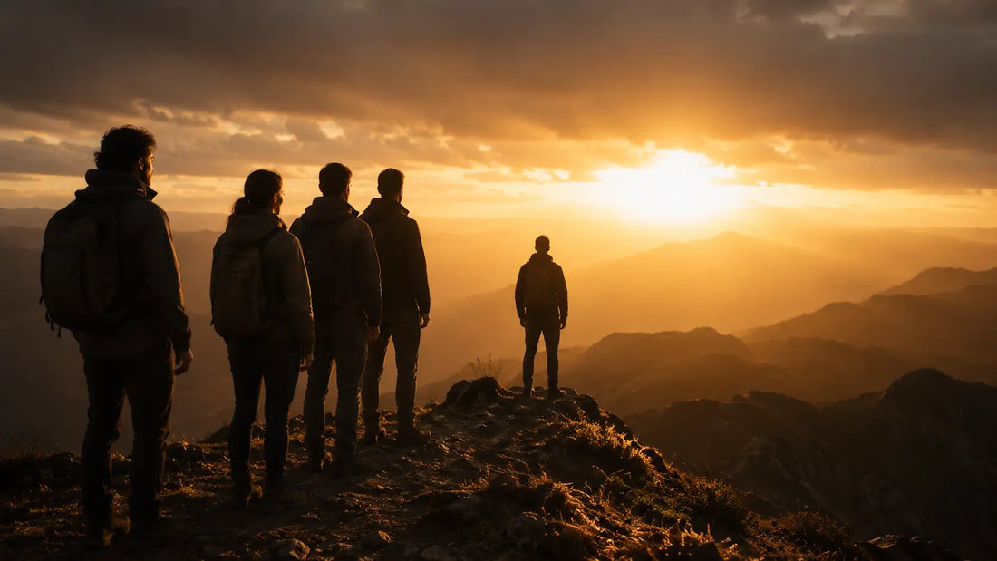 A leader standing beside their team facing the same direction as everyone else rather than facing them, symbolising the transformational leadership principle of leading with and alongside followers
